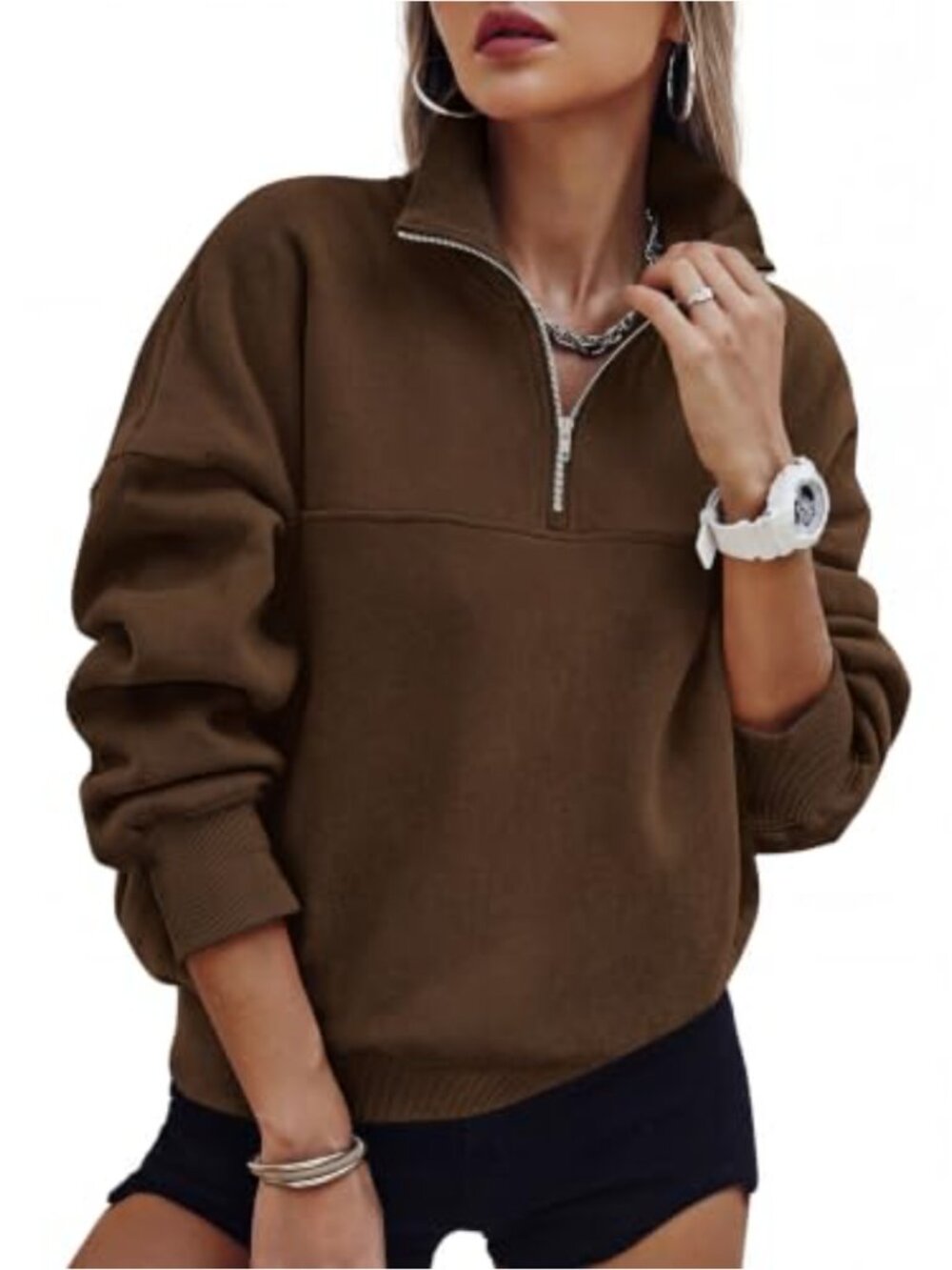 Womens Quarter Zip Oversized Sweatshirt Fleece Lined Long Sleeve Pullover